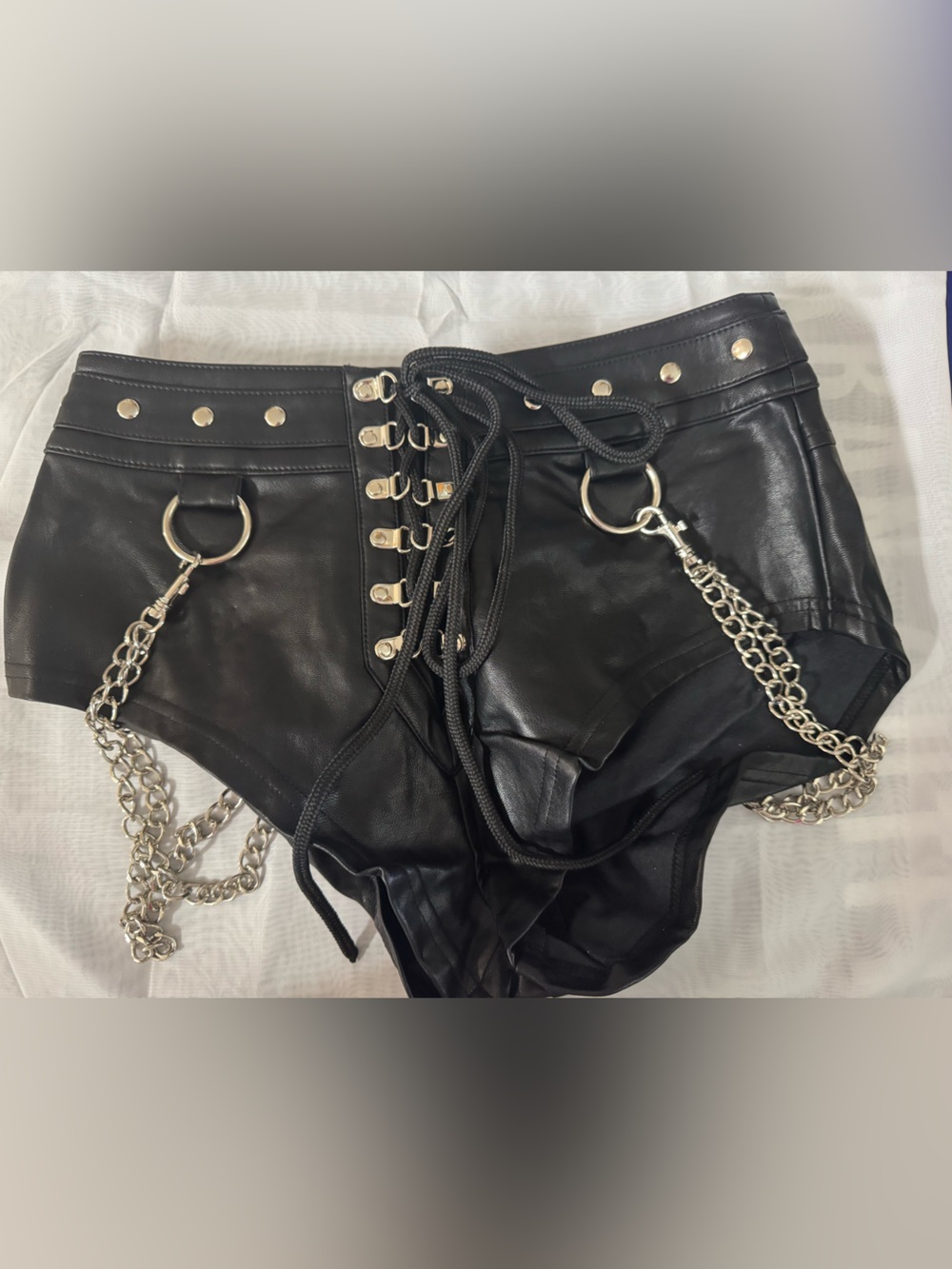 DollsKill.com WIDOW Black Faux Leather shorts, short w/ Chain Accents - NWOT - S